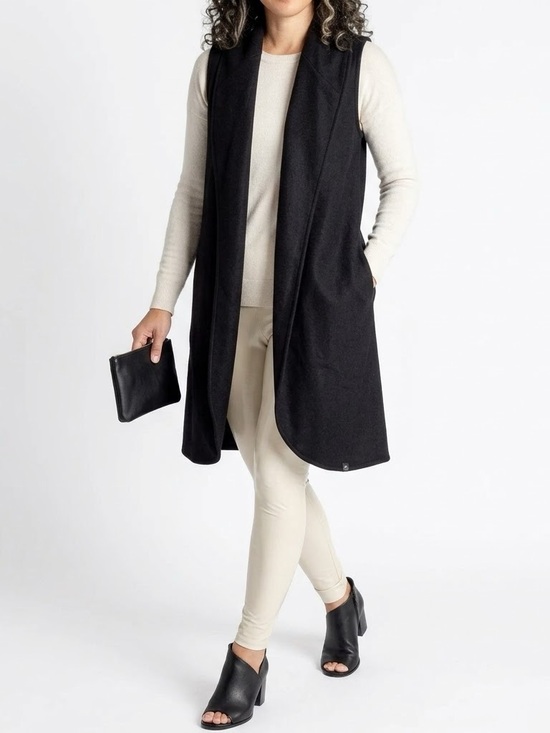 Lost in Layers Sweaters - Lost in Layers Black Wool Blend Draped Open Vest Duster L/XL Made in Canada